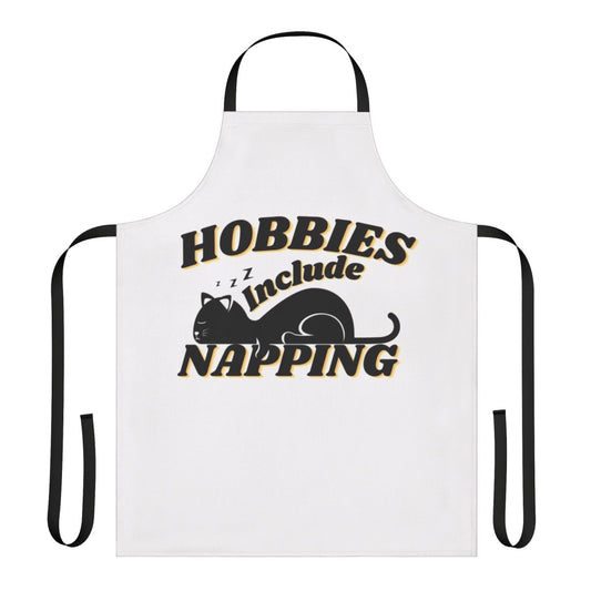 Funny apron with "Hobbies Include Napping" design, perfect for anyone who loves to nap.
