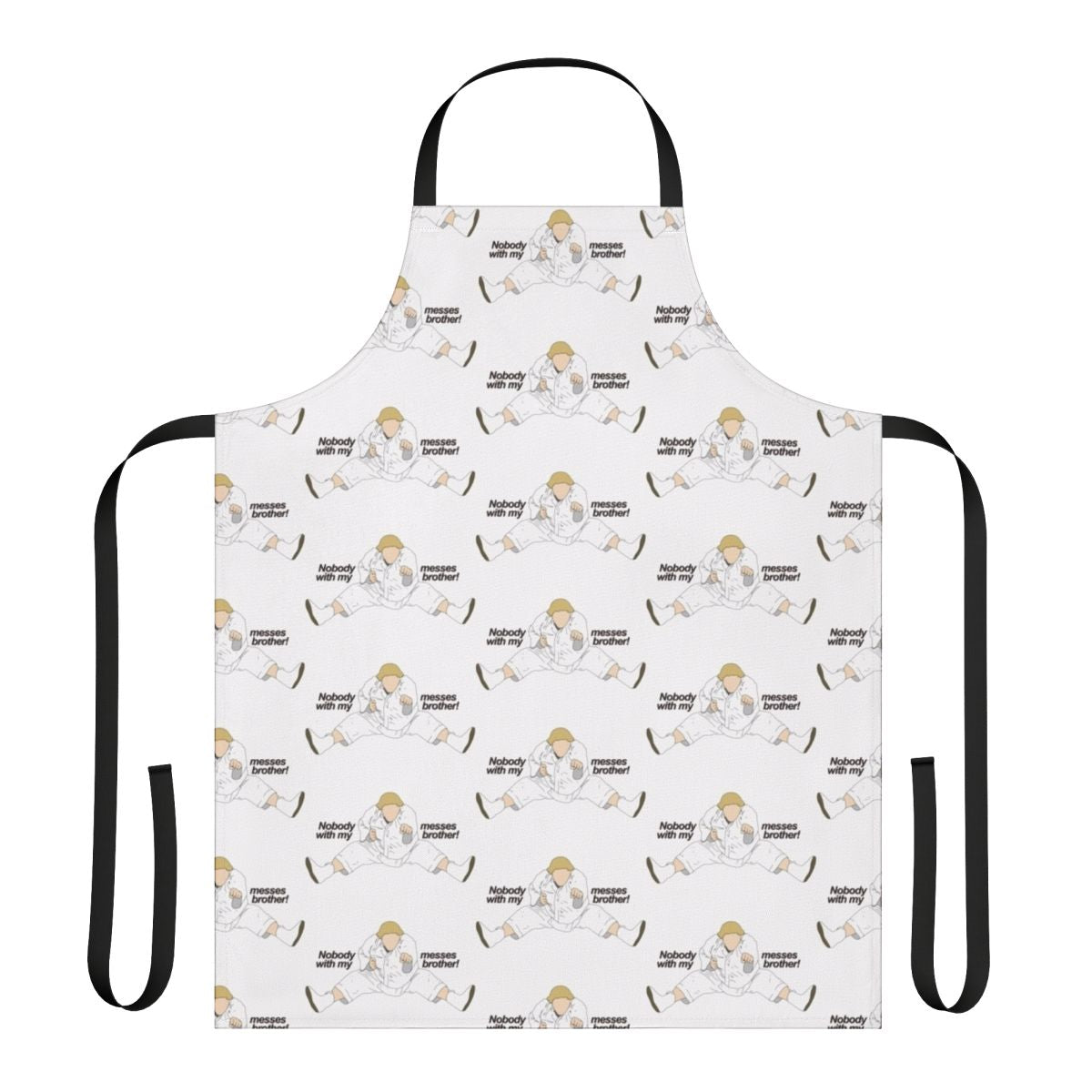 Funny apron featuring a white ninja character, inspired by the movie "Beverly Hills Ninja" starring Chris Farley.