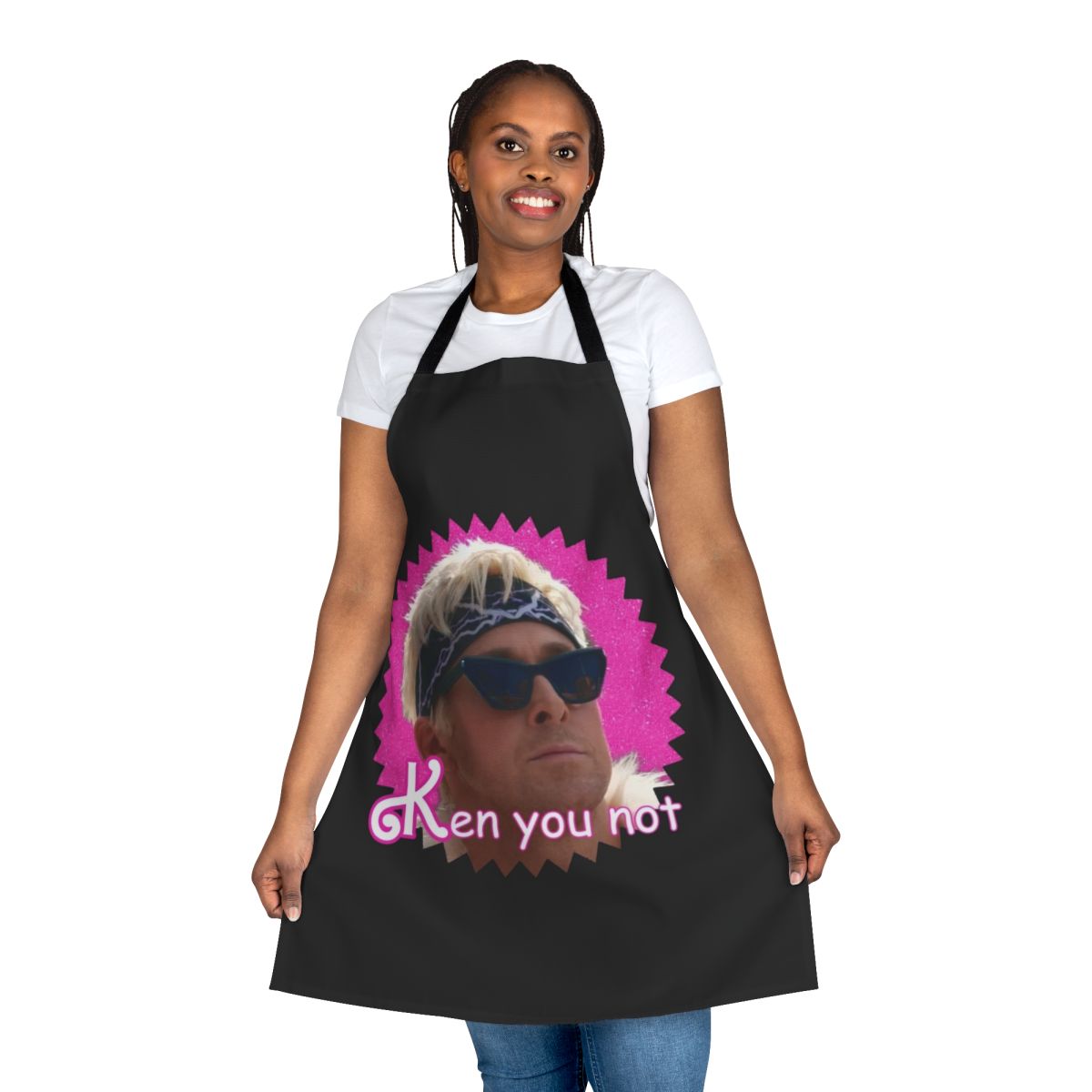 Humorous apron featuring a "Ken You Not" shirt-inspired design
