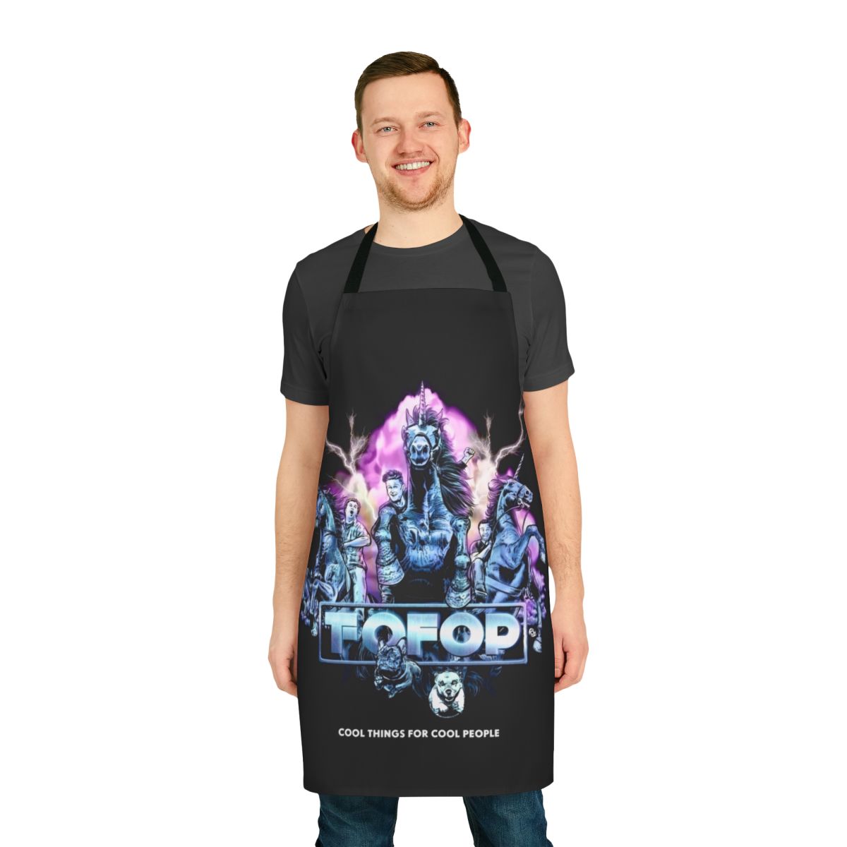 Funny apron featuring podcast hosts Wil Anderson, Charlie Clausen, and Dave Anthony