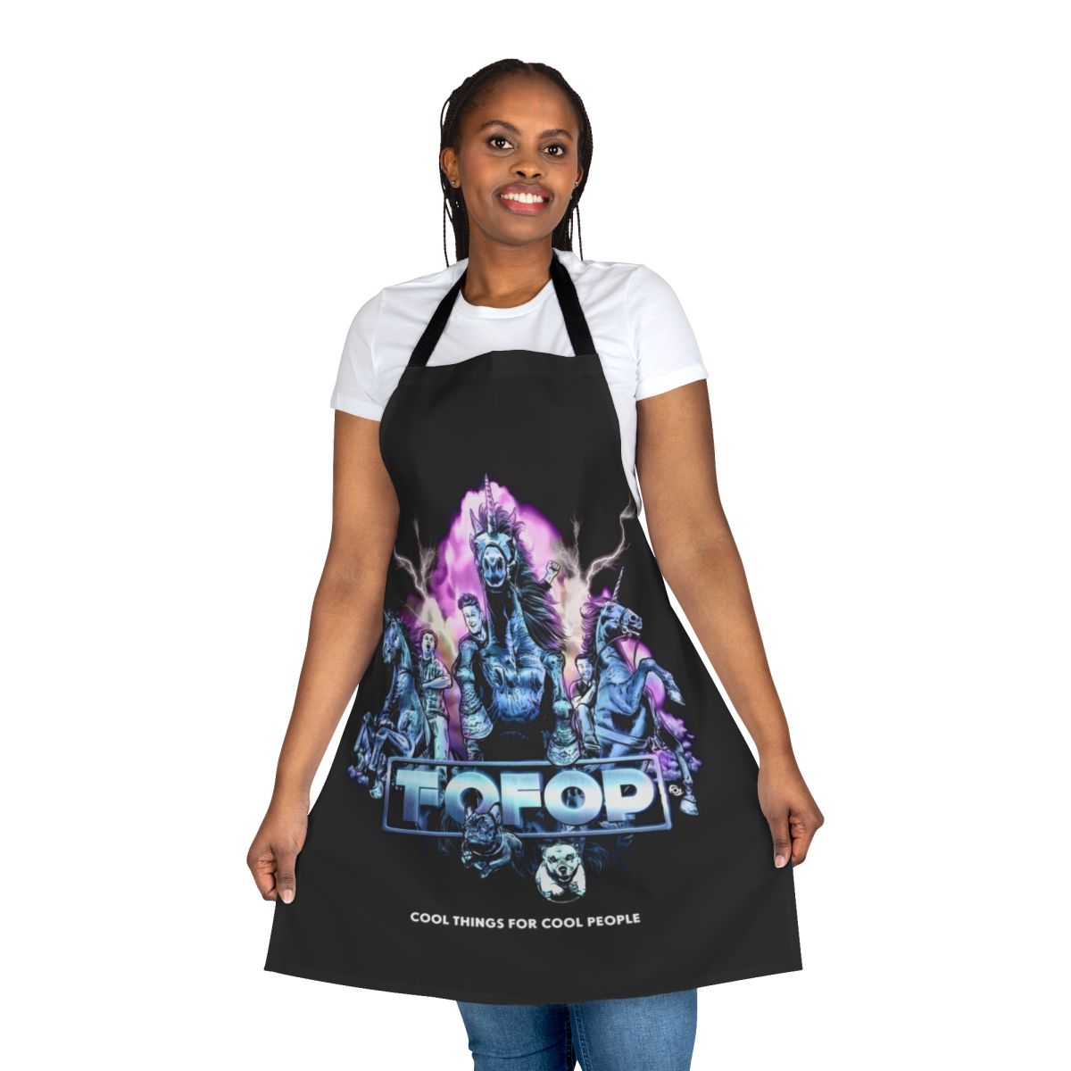 Funny apron featuring podcast hosts Wil Anderson, Charlie Clausen, and Dave Anthony