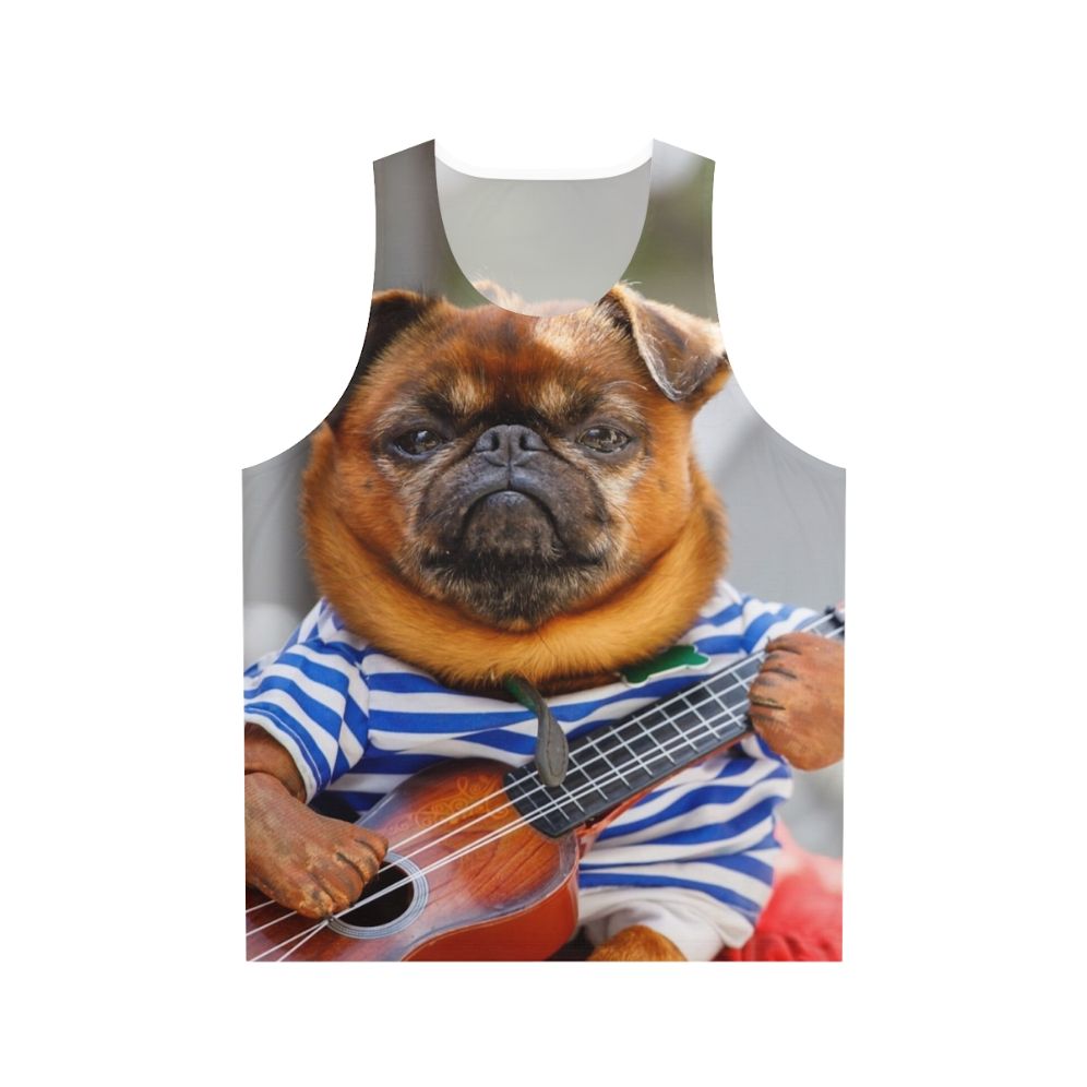Funny pug dog playing guitar on unisex tank top