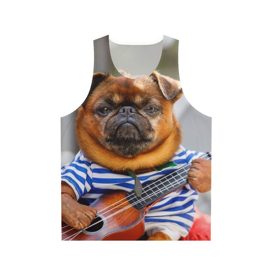 Funny pug dog playing guitar on unisex tank top