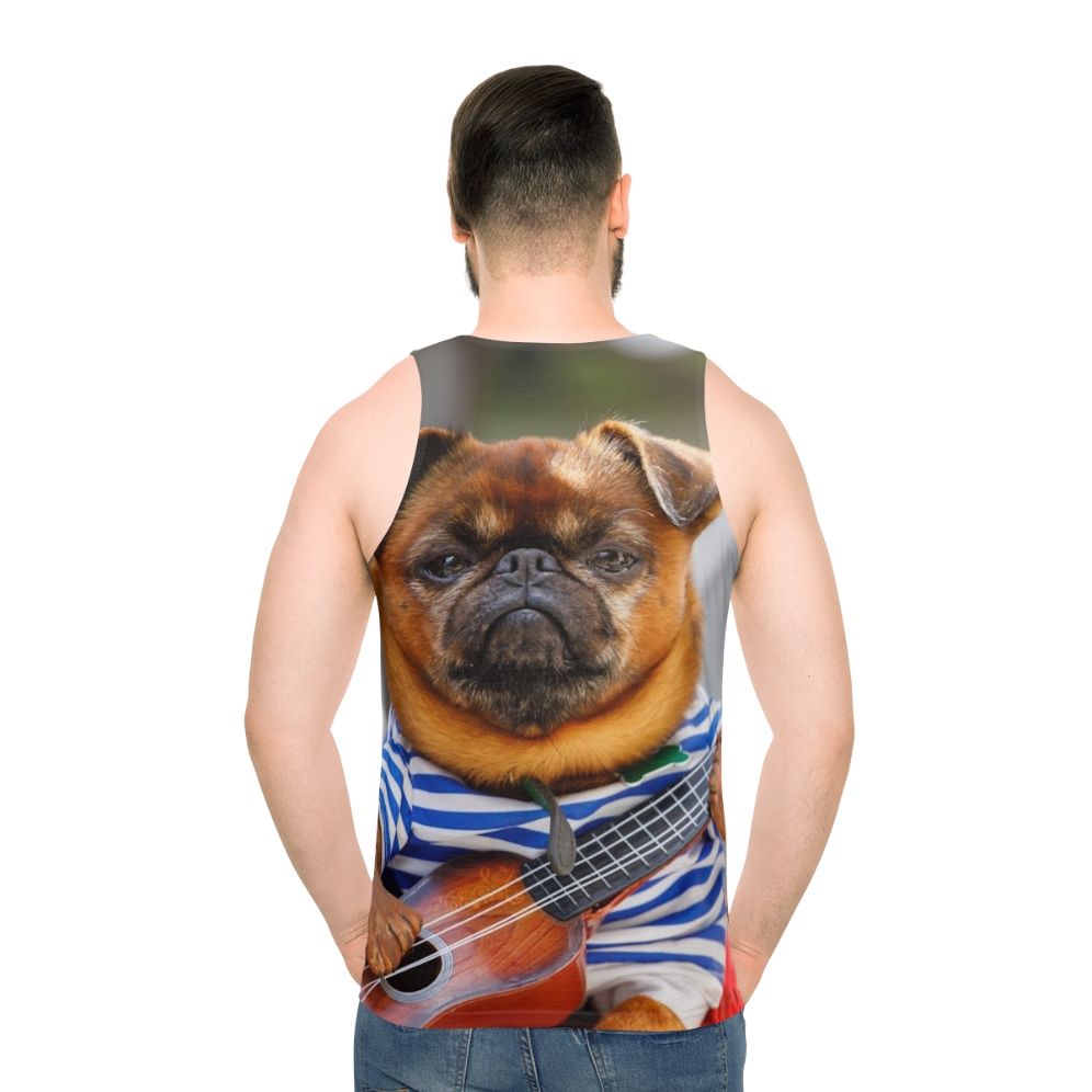 Funny pug dog playing guitar on unisex tank top