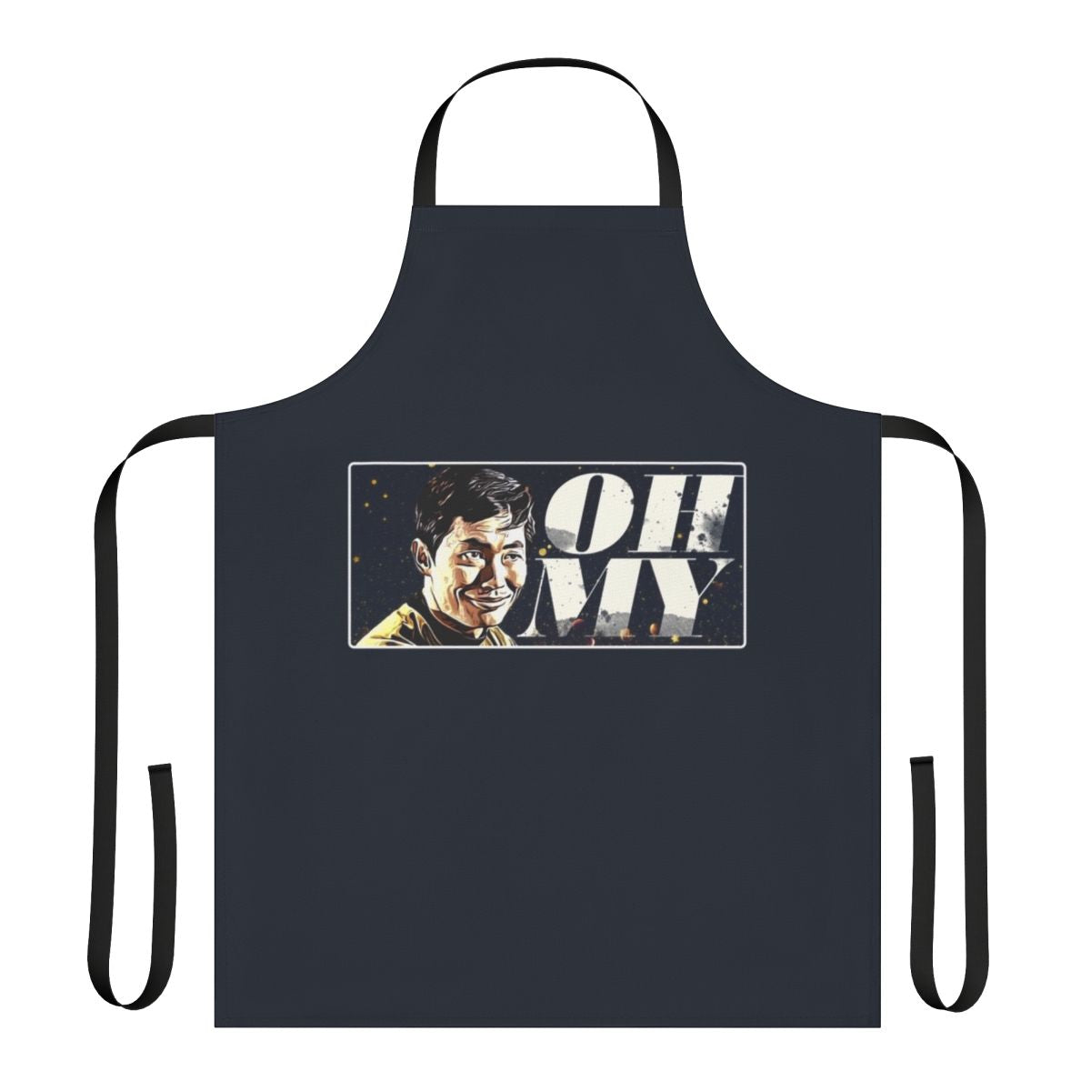 Funny science fiction-inspired apron featuring the iconic "Oh My" catchphrase of actor George Takei