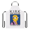 "A white apron featuring the phrase 'Kirk Van Houten Can I Borrow A Feeling' from The Simpsons"