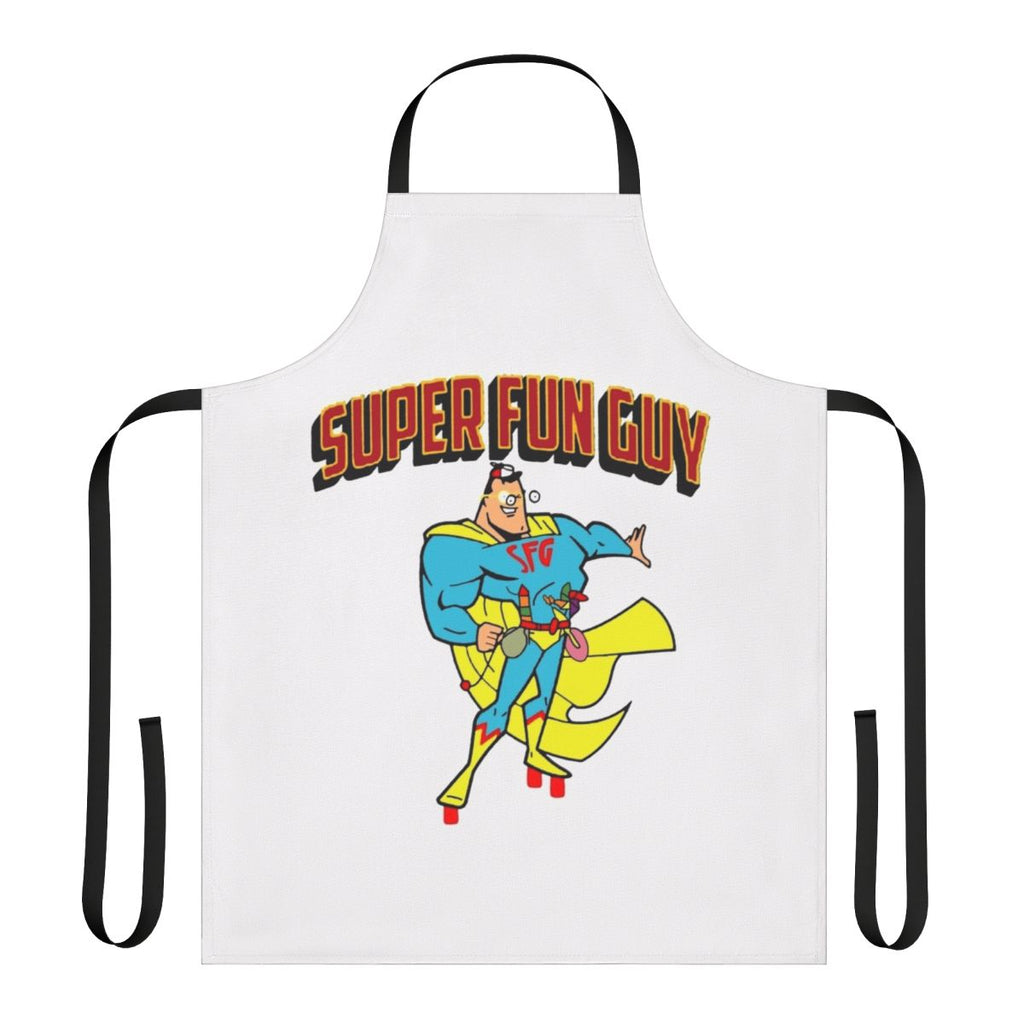 Whimsical apron featuring a comic book-style superhero design