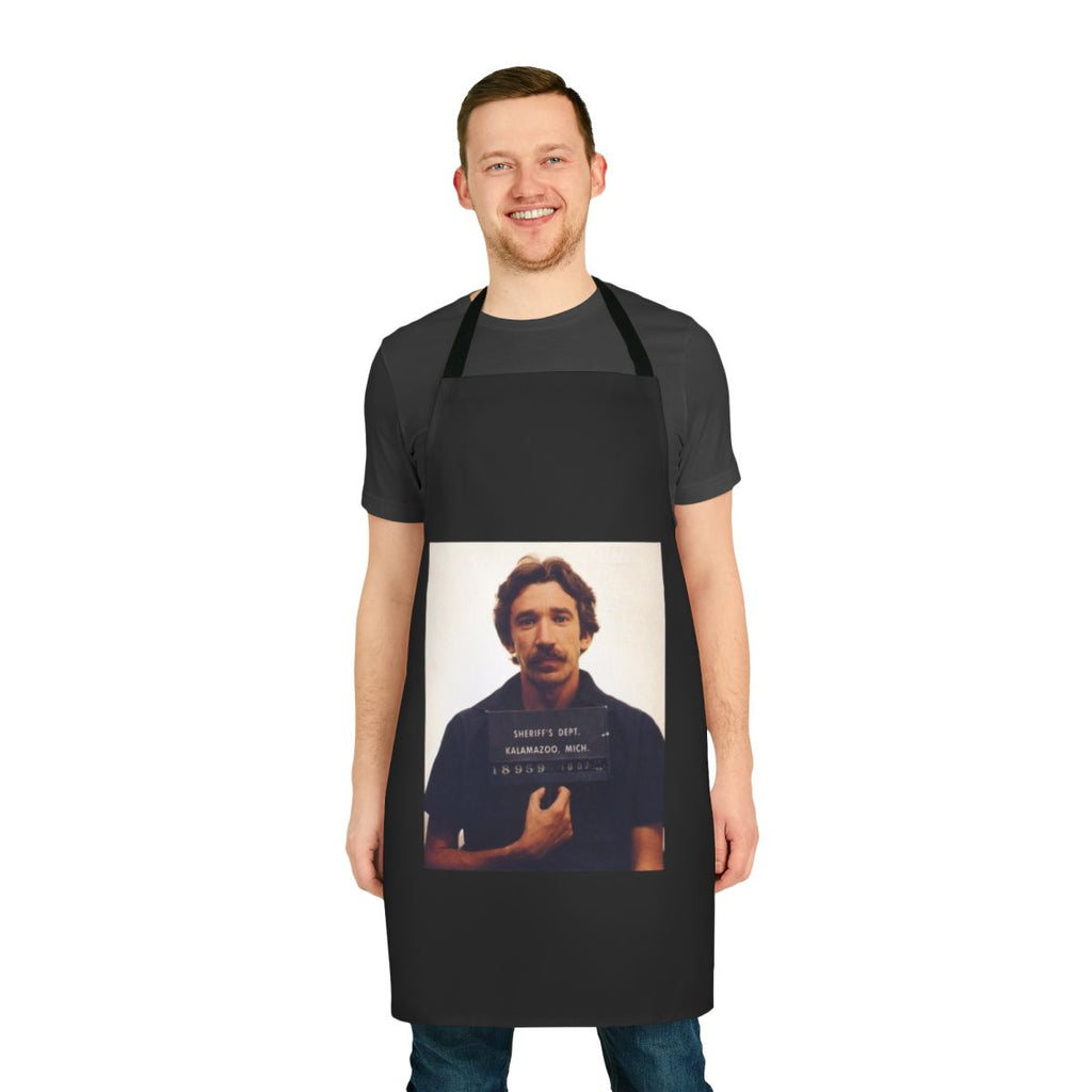 Humorous apron featuring a parody of comedian Tim Allen's mugshot