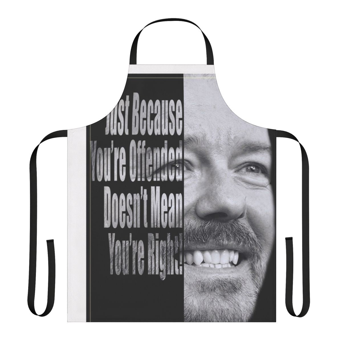 Ricky Gervais inspired "You're Wrong" apron with humorous and meaningful quotes