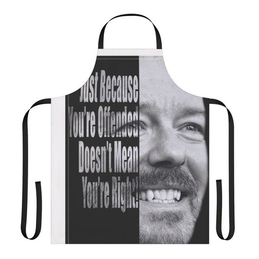 Ricky Gervais inspired "You're Wrong" apron with humorous and meaningful quotes