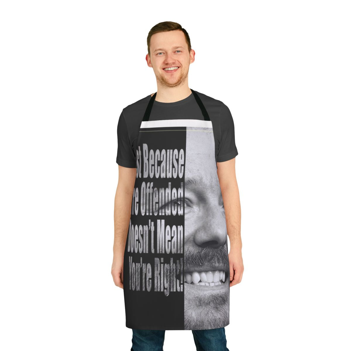 Ricky Gervais inspired "You're Wrong" apron with humorous and meaningful quotes