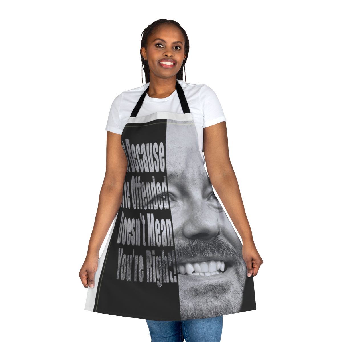 Ricky Gervais inspired "You're Wrong" apron with humorous and meaningful quotes
