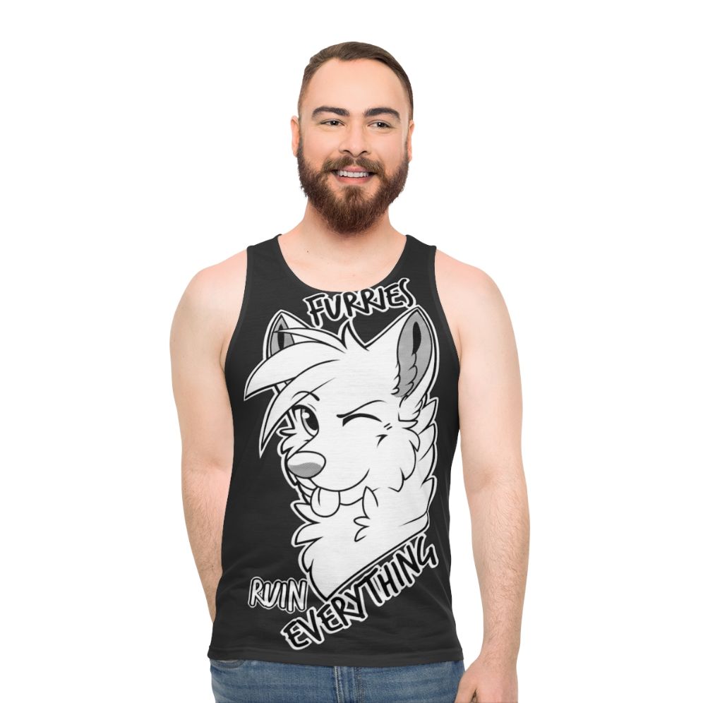 Furry-inspired unisex tank top with "Furries Ruin Everything" quote