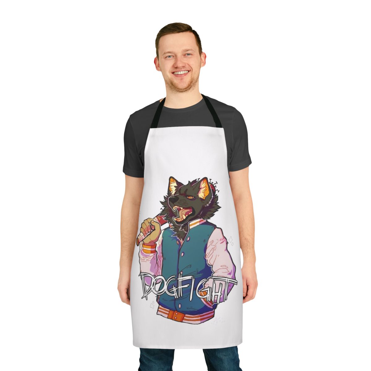 Furry, anthro dog character wearing a kitchen apron