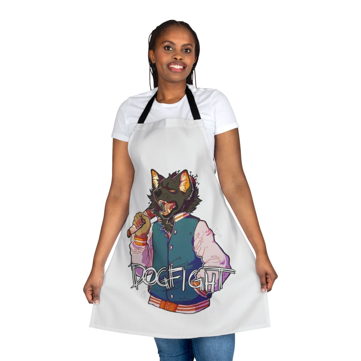 Furry, anthro dog character wearing a kitchen apron