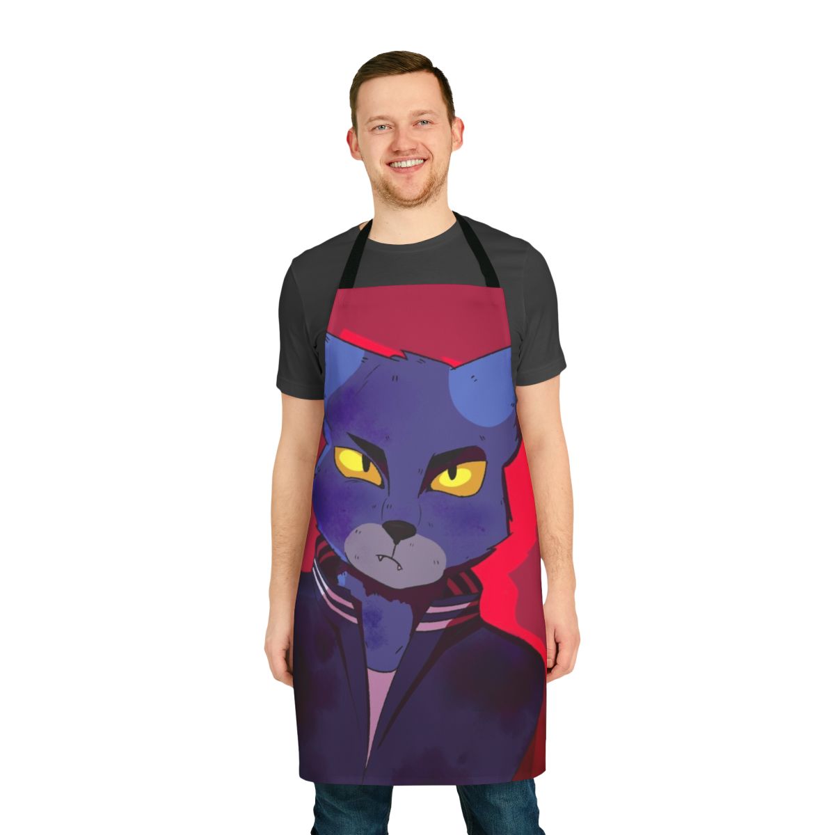 Furry cat-themed apron inspired by Caravan Palace's "Lone Digger" design