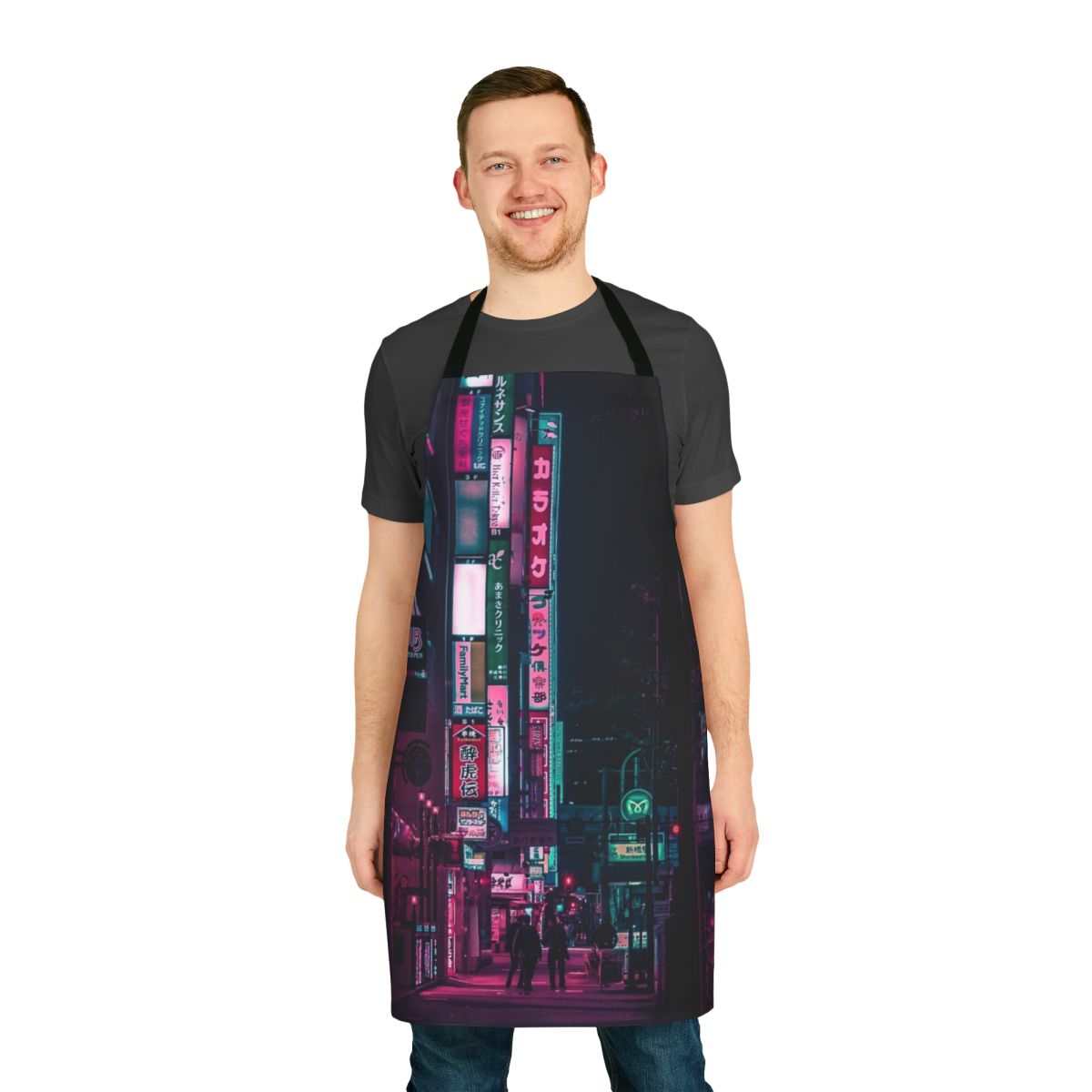 Futuristic apron with vibrant neon lights, sci-fi inspired design