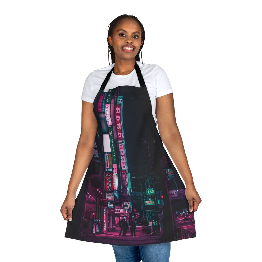 Futuristic apron with vibrant neon lights, sci-fi inspired design