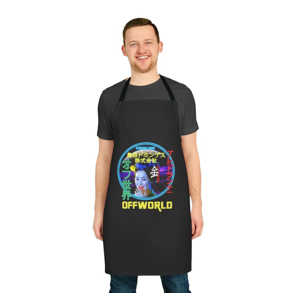 Futuristic apron with blade runner-inspired neon blimp design