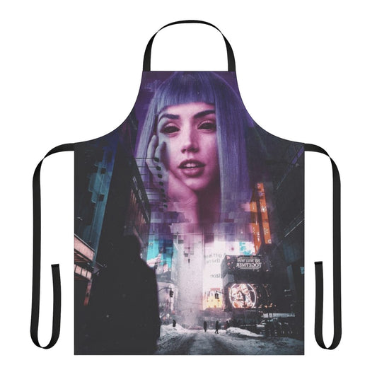 Futuristic dystopian apron with industrial, cyberpunk-inspired design