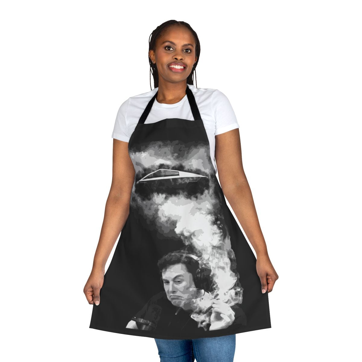 Futuristic apron featuring Elon Musk's Cybertruck design