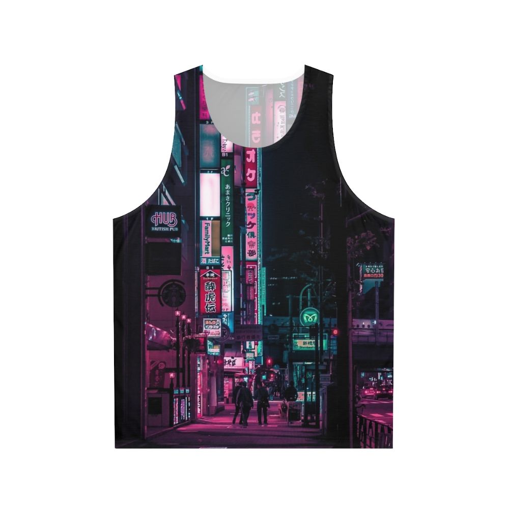 Unisex tank top featuring a futuristic, neon cyberpunk-inspired design