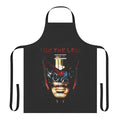 A stylish black apron featuring the iconic "I Am the Law" text from the Judge Dredd universe