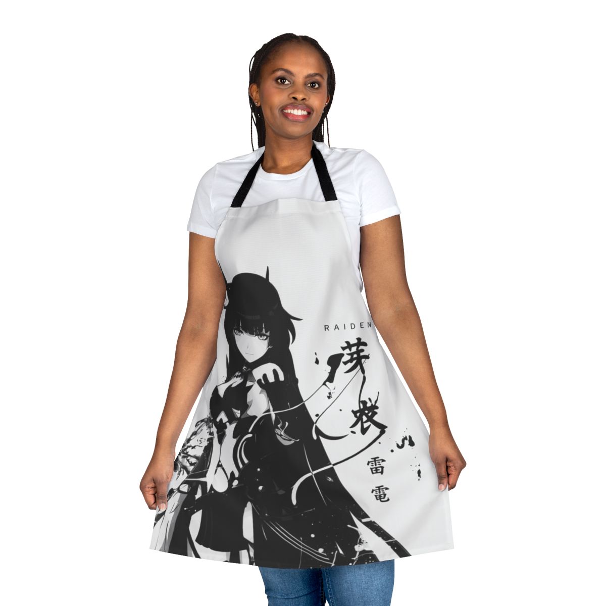 Lightning Raiden apron featuring Kiana Kaslana and Mei Raiden from the anime game Honkai Impact