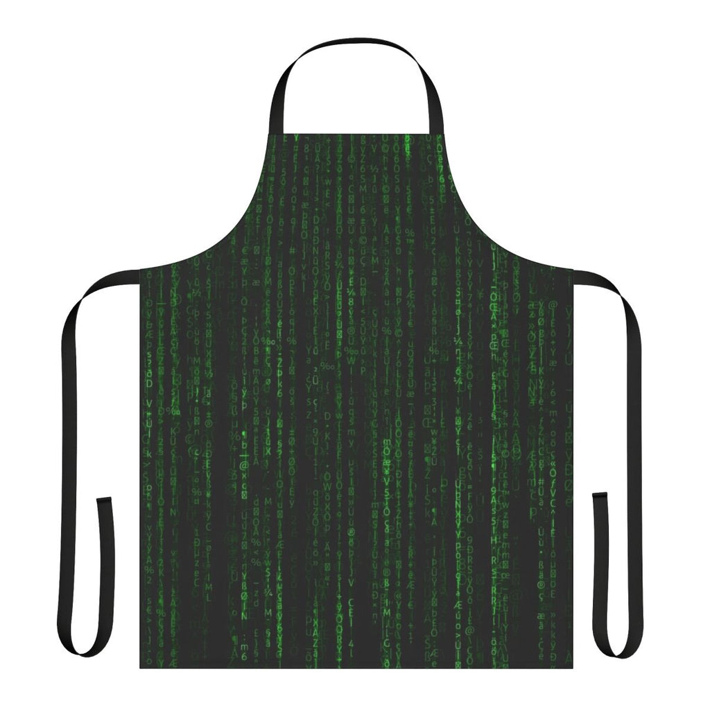 Apron with matrix-style code and digital design
