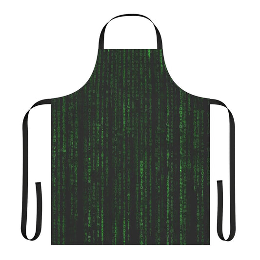 Apron with matrix-style code and digital design