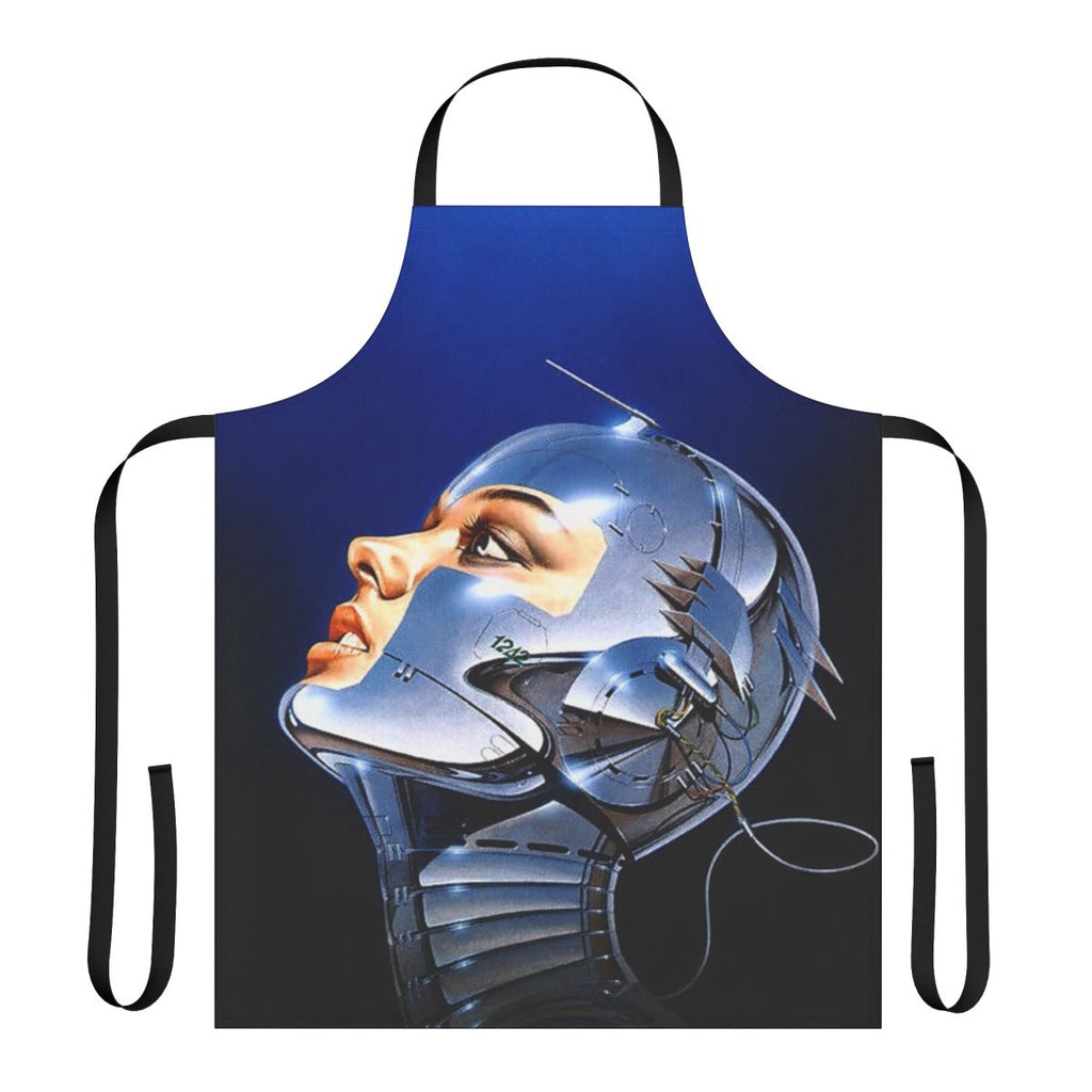 Futuristic metal music head apron featuring a robotic, sci-fi inspired design by renowned Japanese artist Hajime Sorayama