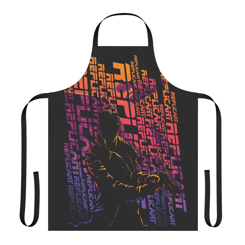 Apron with a futuristic, dystopian cityscape inspired by the Blade Runner movies