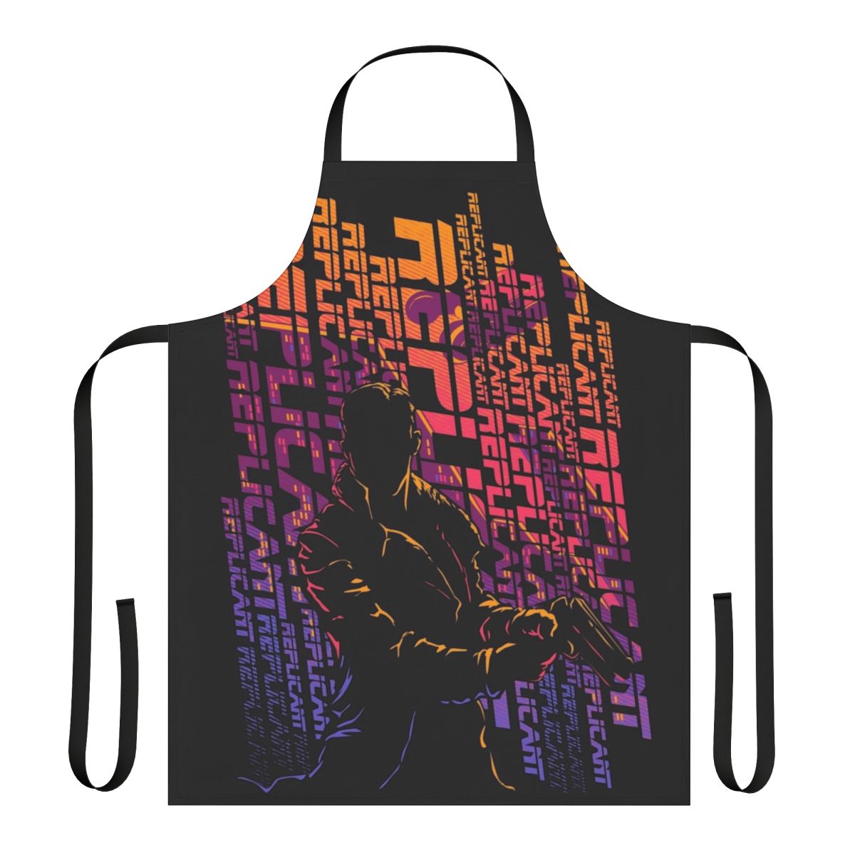 Apron with a futuristic, dystopian cityscape inspired by the Blade Runner movies