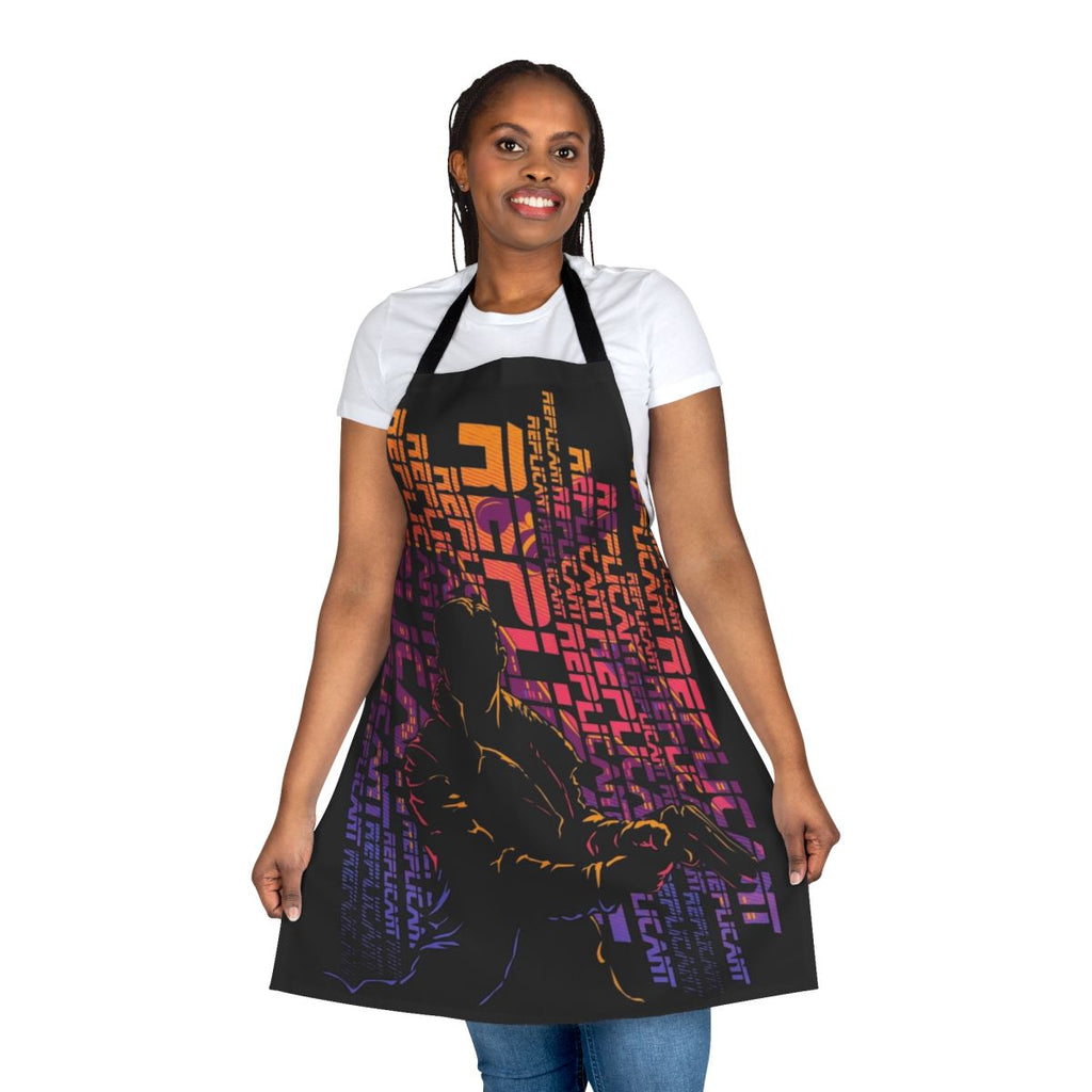 Apron with a futuristic, dystopian cityscape inspired by the Blade Runner movies