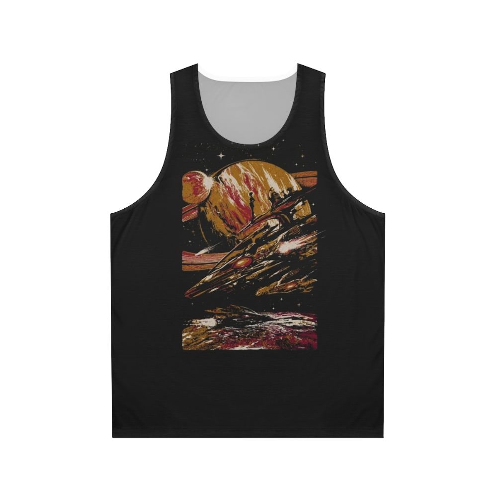 Futuristic sci-fi unisex tank top with space-themed graphics
