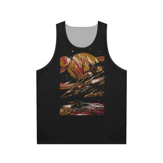 Futuristic sci-fi unisex tank top with space-themed graphics