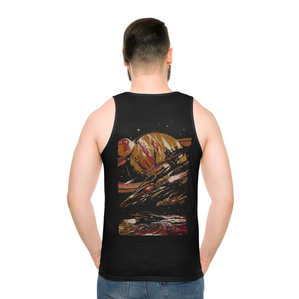 Futuristic sci-fi unisex tank top with space-themed graphics