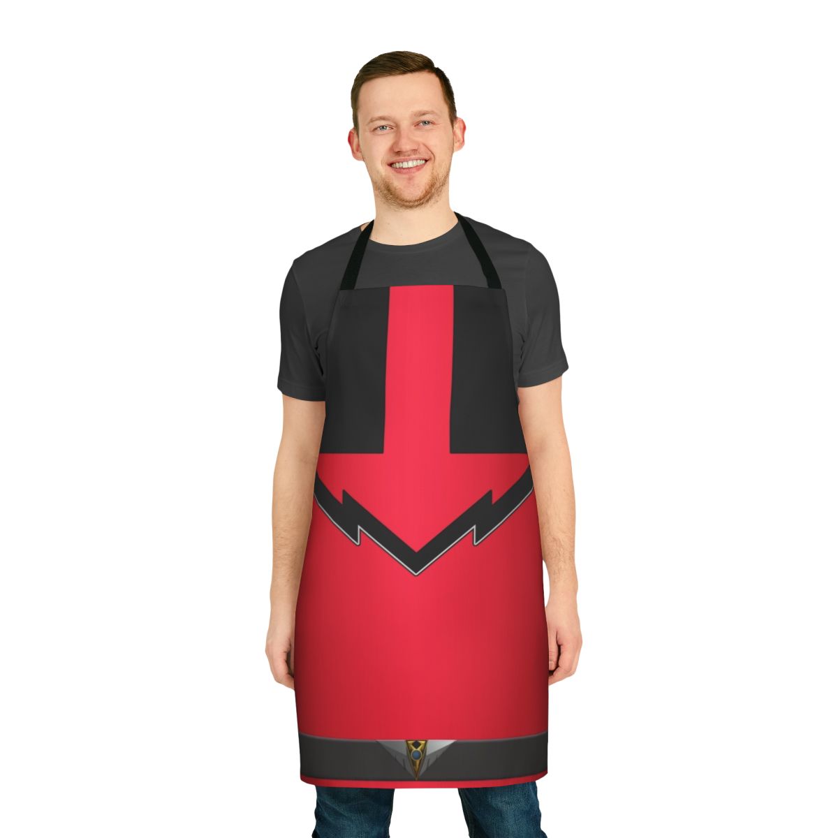 A stylish and durable apron featuring a futuristic time travel design, perfect for Power Rangers fans.