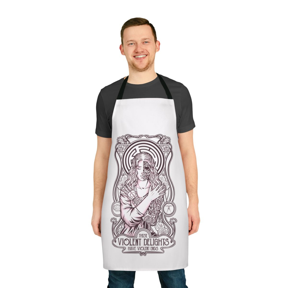 Futuristic apron featuring Dolores Abernathy, the android protagonist from the sci-fi TV series Westworld