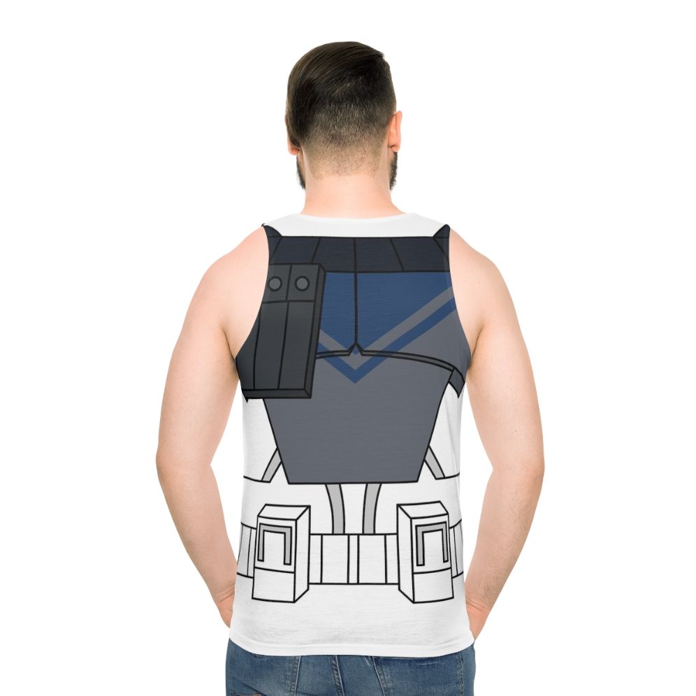 Unisex tank top with galactic armor design
