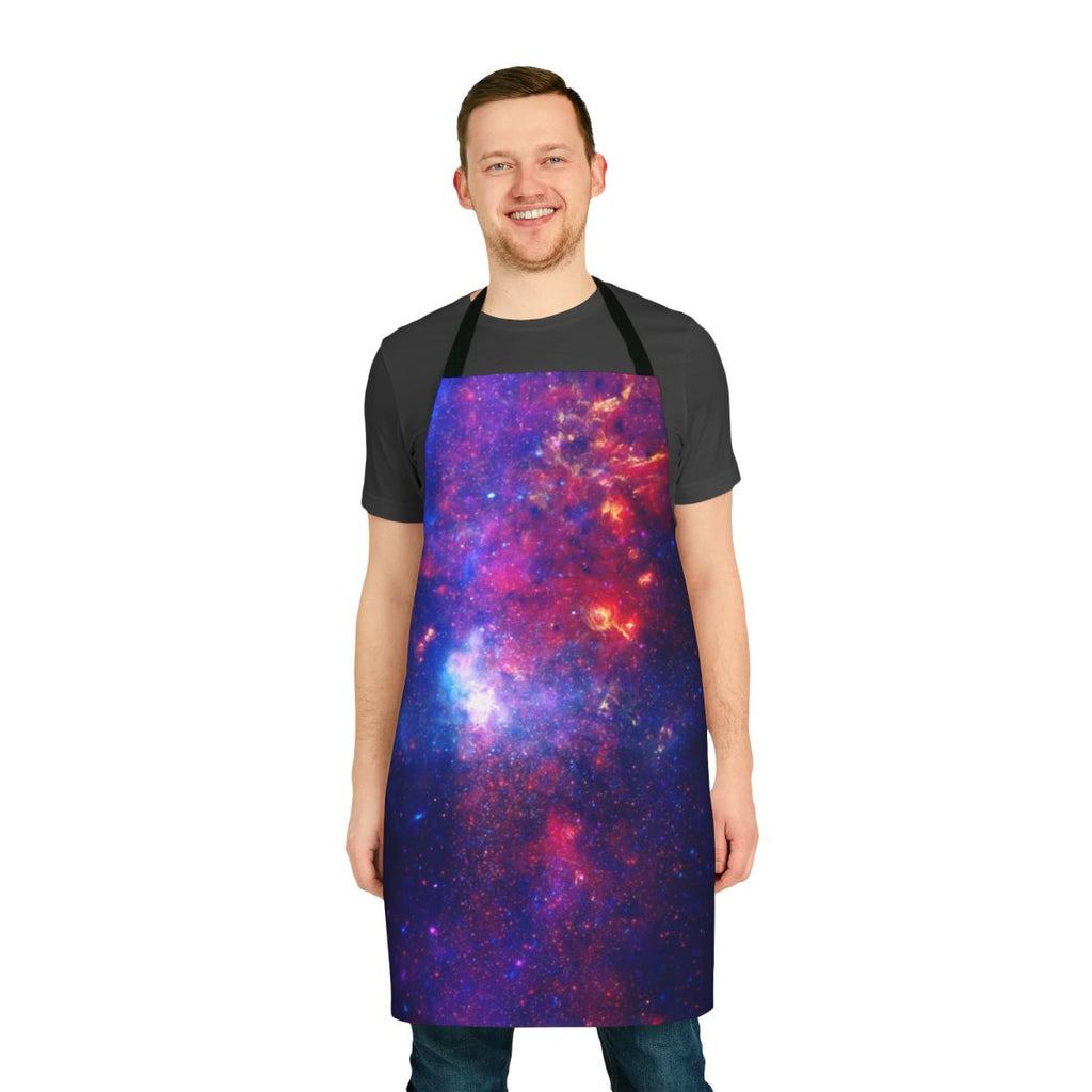 Galactic Composite Apron featuring a stunning cosmic design with galaxies, nebulae, and stars.