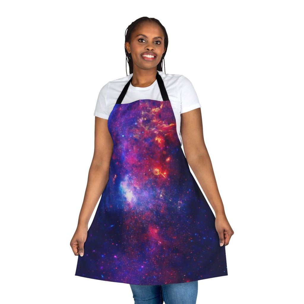 Galactic Composite Apron featuring a stunning cosmic design with galaxies, nebulae, and stars.