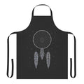 A stylish apron featuring a dream catcher design with stars, spaceships, and a rocket in a sci-fi inspired pattern.