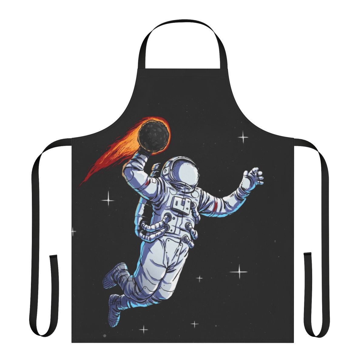 Galactic-themed kitchen apron with a basketball dunking design