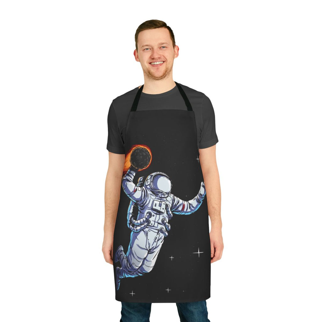 Galactic-themed kitchen apron with a basketball dunking design