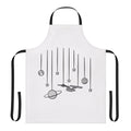 Stylized line art depiction of the USS Enterprise from the Star Trek franchise, featured on a black and white apron.