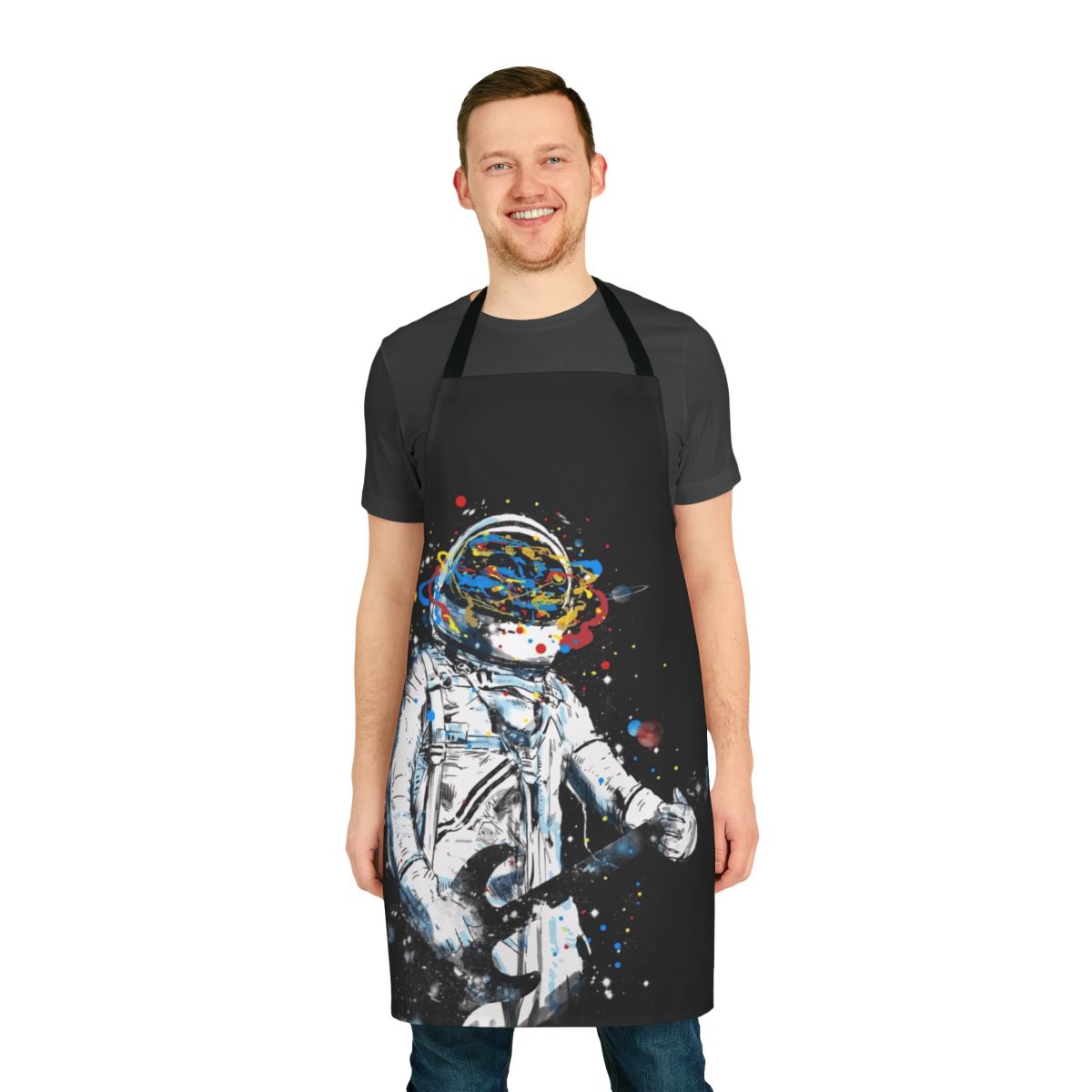 Stylish space-themed guitar apron for cooking and entertaining