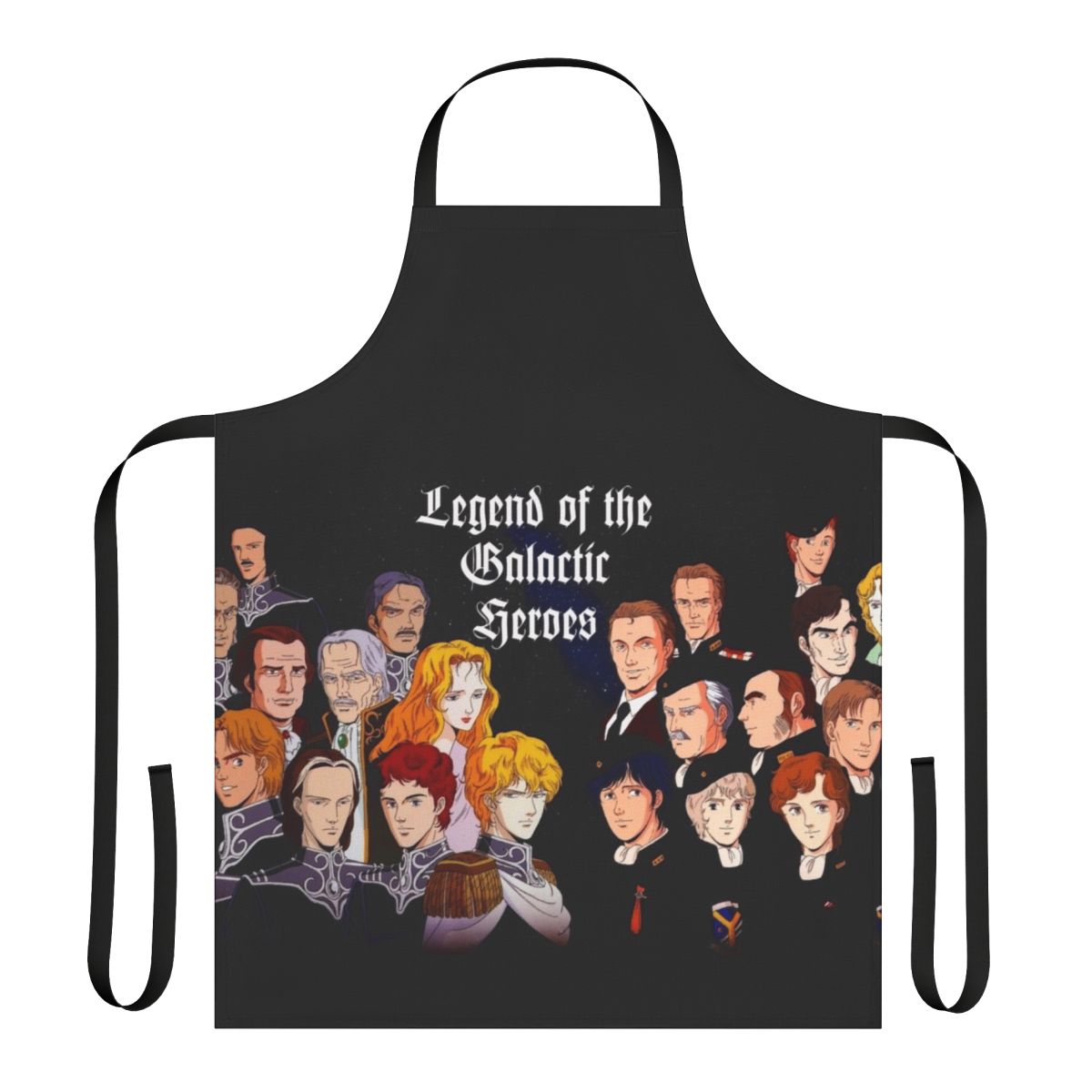 Galactic Heroes inspired apron featuring characters and imagery from the epic sci-fi anime series Legend of the Galactic Heroes