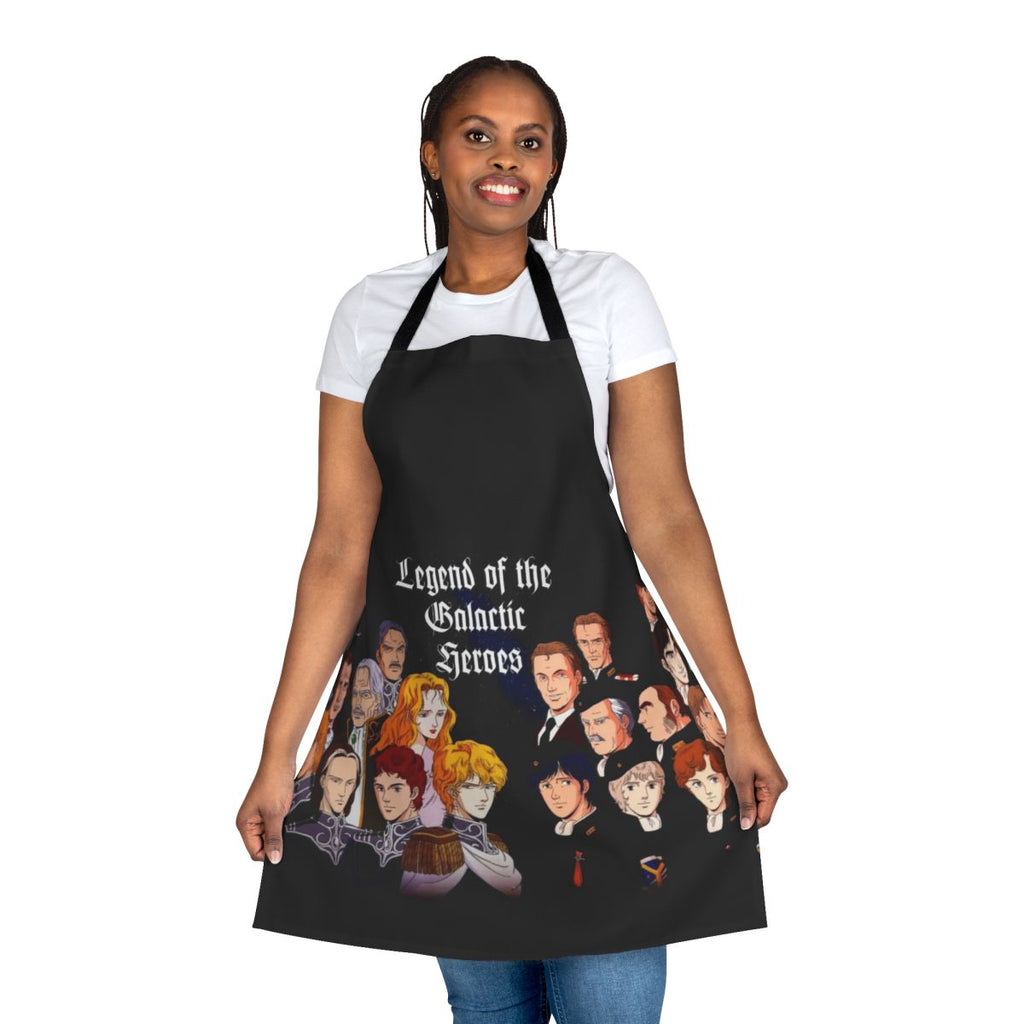 Galactic Heroes inspired apron featuring characters and imagery from the epic sci-fi anime series Legend of the Galactic Heroes