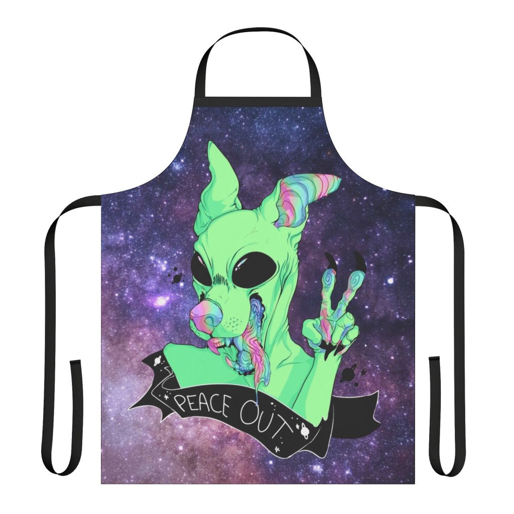 Colorful space-themed apron with an alien dog design